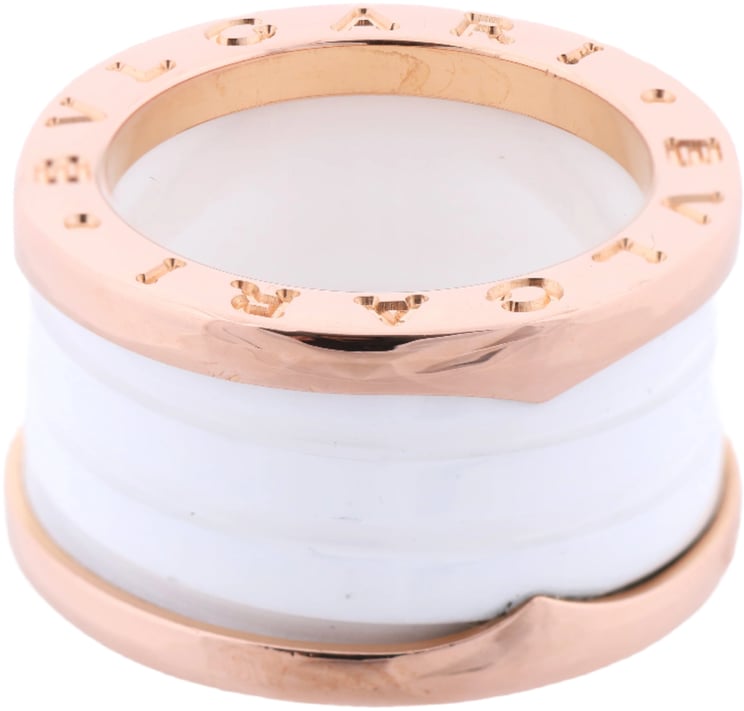 Bvlgari Bvlgari B.Zero1 Ring in 750 Pink Gold and White Ceramic (9.4g, Size 49)