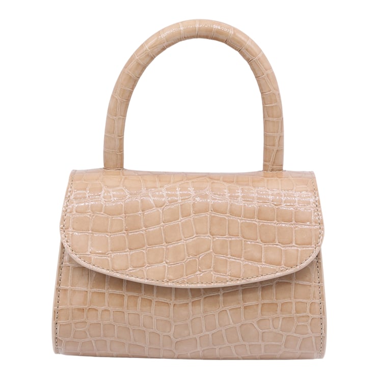 By Far Glossy Crocodile-Embossed Handbag