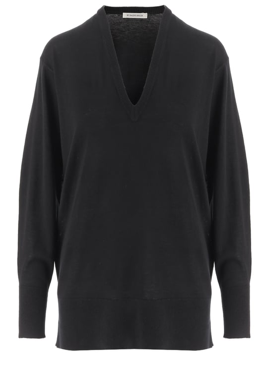 By Malene Birger V-Neck Sheer Knit Sweater with Drop Shoulders