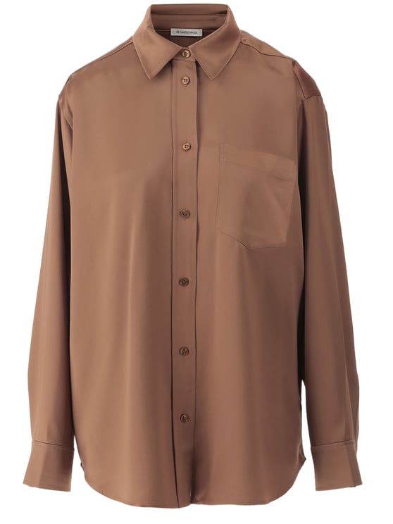 By Malene Birger Satin Shirt with Pointed Collar and Curved Hem