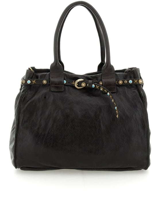 Campomaggi Black Leather Handbag with Decorative Belt and Elegant Buckle