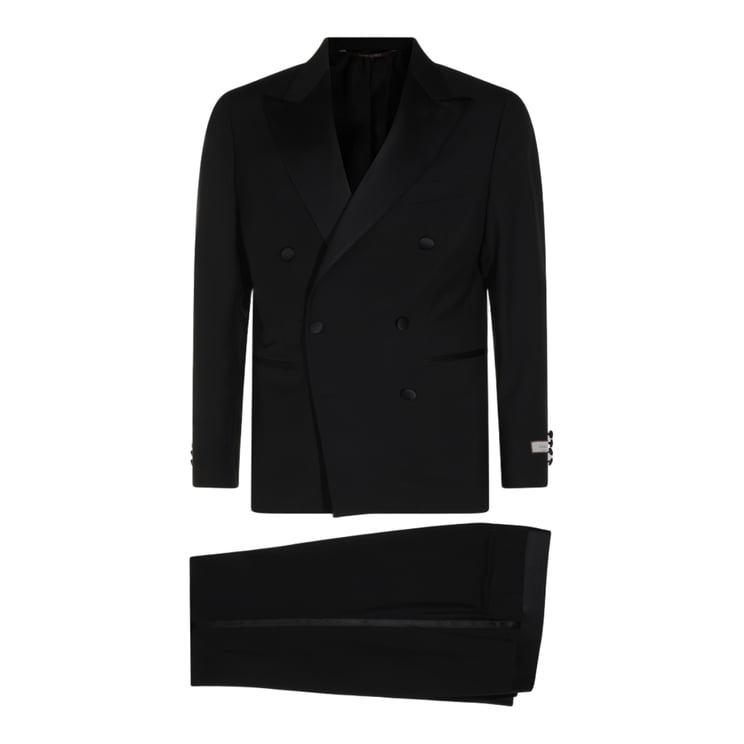 Canali Double-Breasted Black Suit with Peak Lapels