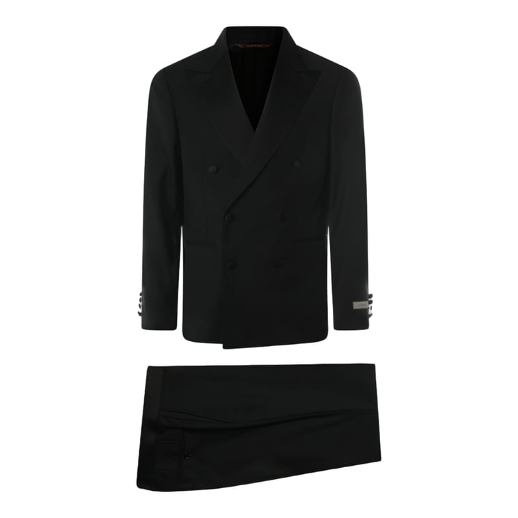 Canali Double-Breasted Black Blazer with Peak Lapels