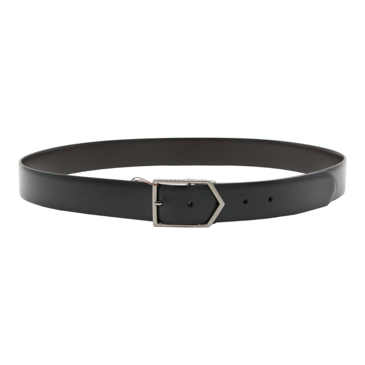 Canali Sleek Black Belt with Geometric Metallic Buckle