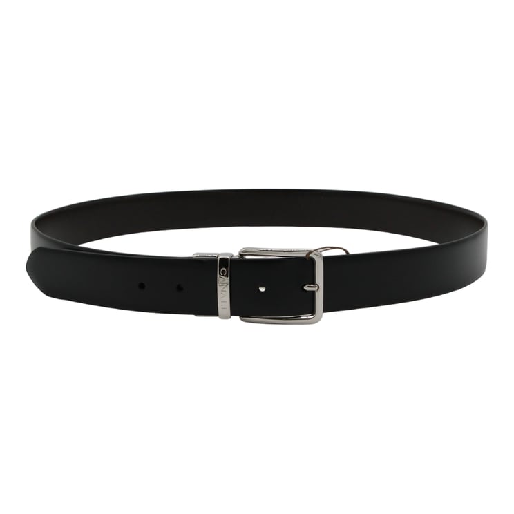 Canali Minimalist Black Belt with Polished Silver Buckle