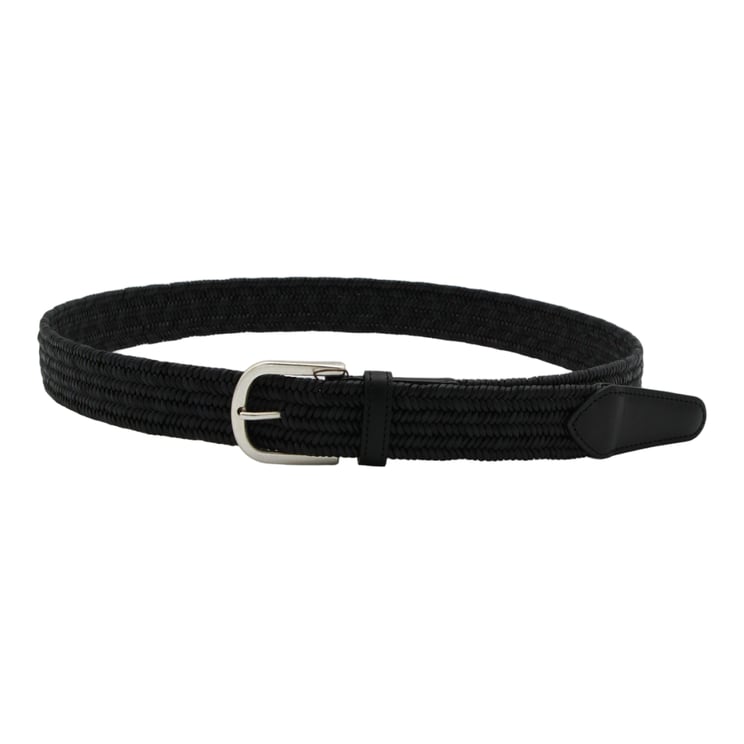 Canali Textured Braided Black Belt with Silver-Toned Buckle