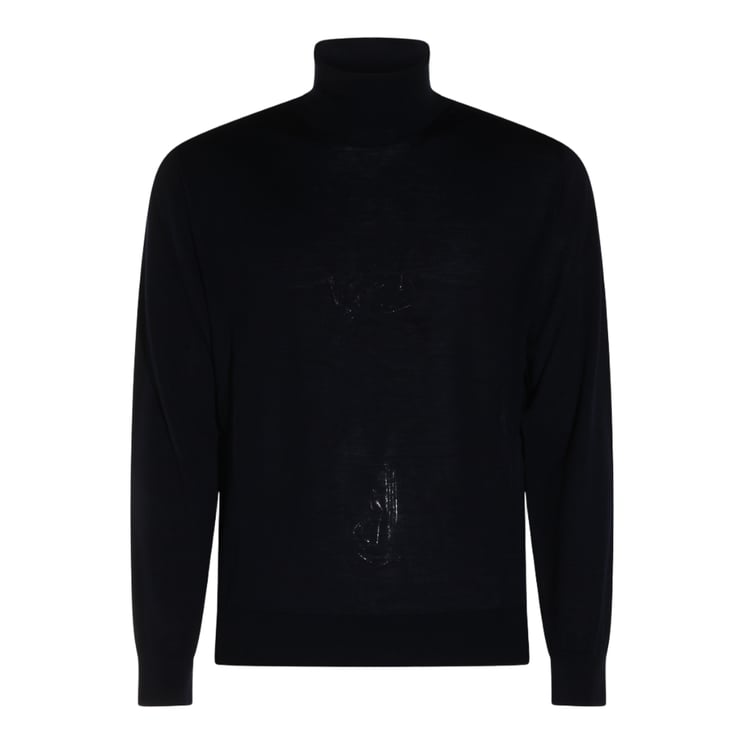 Canali Black Turtleneck Sweater With Snug Collar And Embossed Detail
