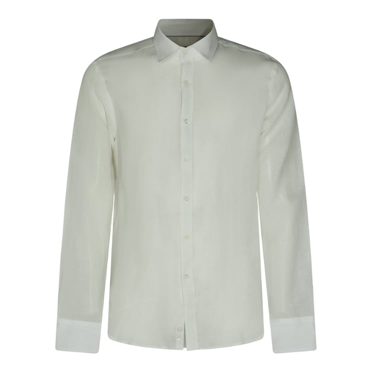 Canali Long-Sleeve White Shirt with Pointed Collar