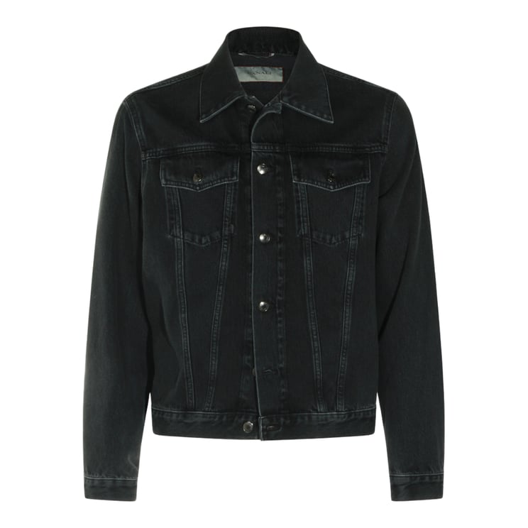 Canali Vintage-Inspired Black Denim Jacket With Classic Details