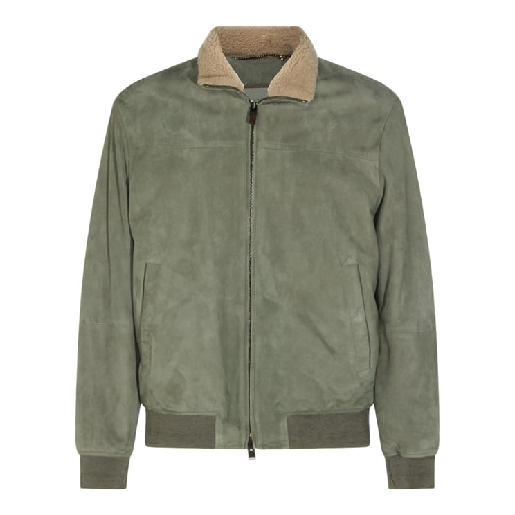 Canali Suede-Texture Casual Jacket With Sherpa Collar