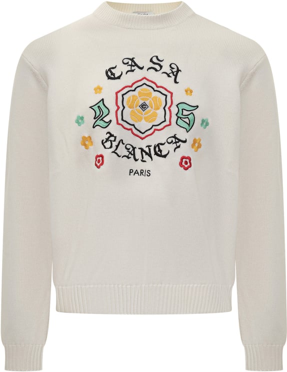 Casablanca Casablanca Maglione Bianco con Ricamo Logo e Fiori