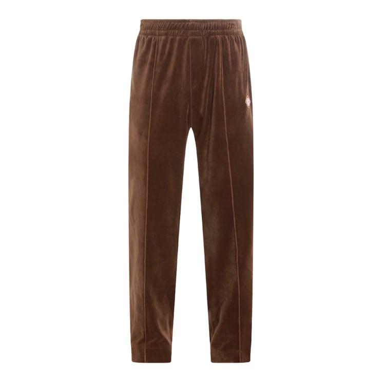 Casablanca Relaxed Brown Velvet Trousers With Side Stripe And Embroidered Logo