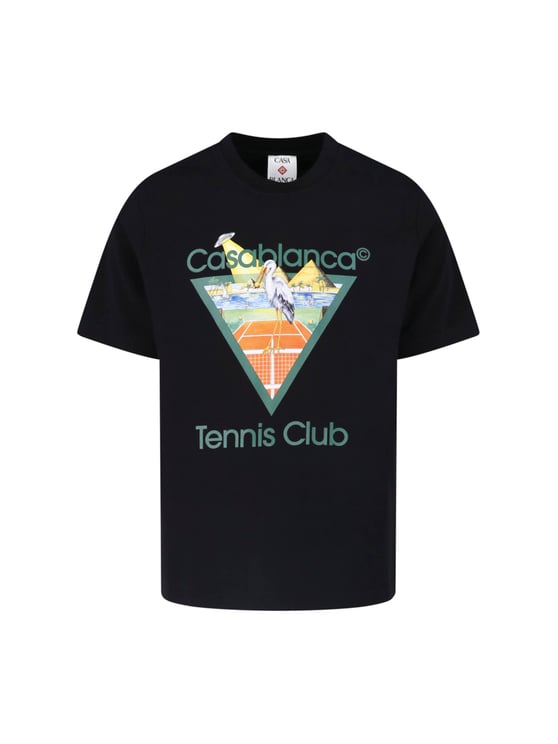 Casablanca Graphic Print Black T-Shirt with Tennis Club Design