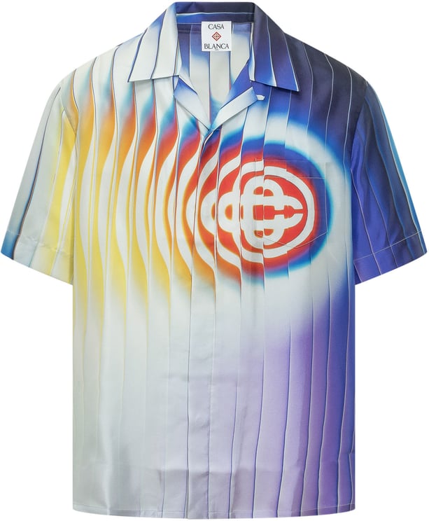 Casablanca Camicia a Maniche Corte con Collo Cuban Stampa Grafica