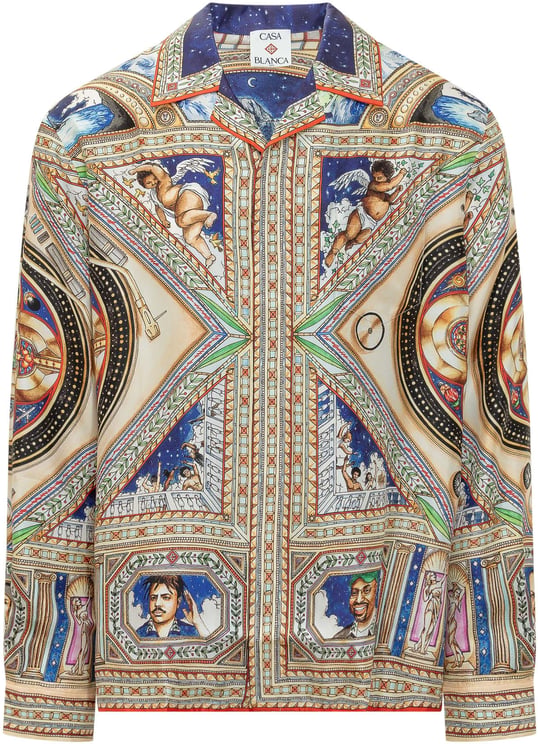 Casablanca Camicia a Maniche Lunghe con Collo Cuban Stampa Artistica