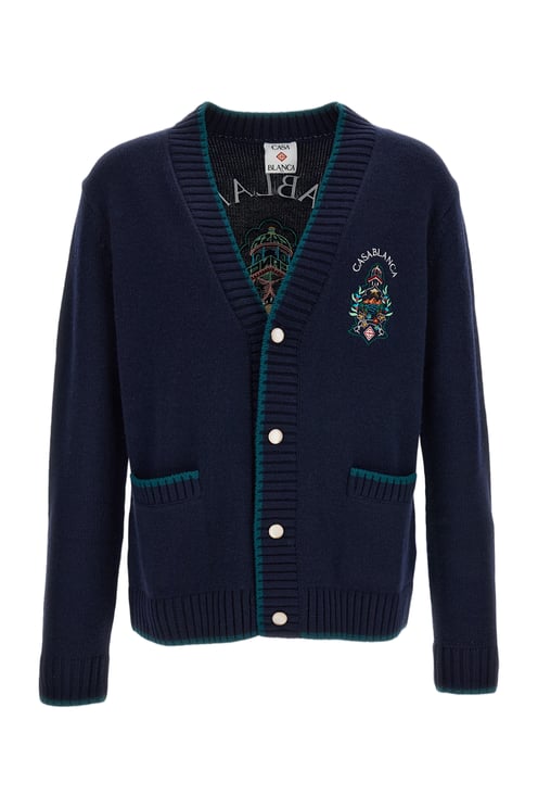 Casablanca Blue Hotel Wool-Cashmere Cardigan