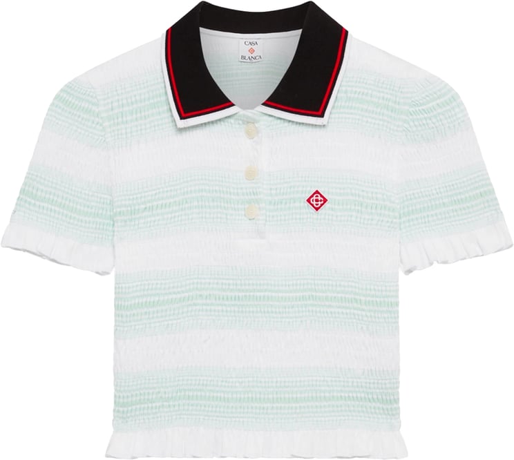 Casablanca Stripe Shirred Polo Top
