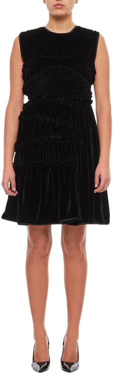 Cecilie Bahnsen Sleeveless Velvet Dress with Ruffle Detailing