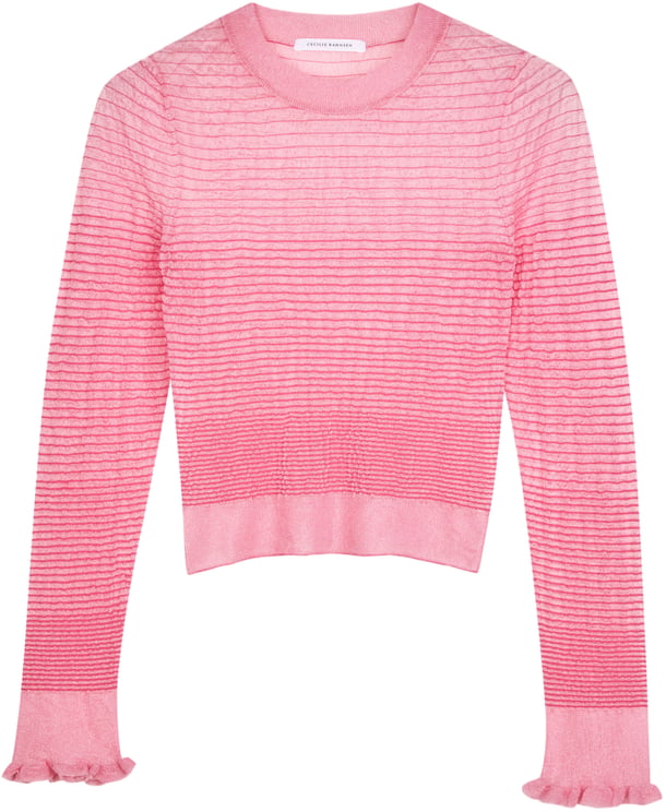 Cecilie Bahnsen Long-Sleeved Sheer Knit Crop Top with Fringed Sleeves