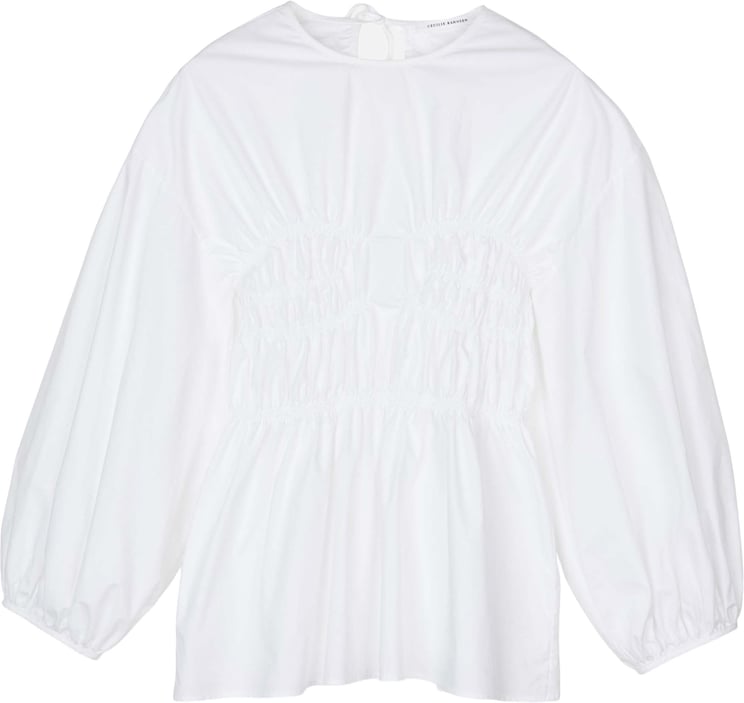 Cecilie Bahnsen Peplum Cotton Top with Iconic Puff Sleeves