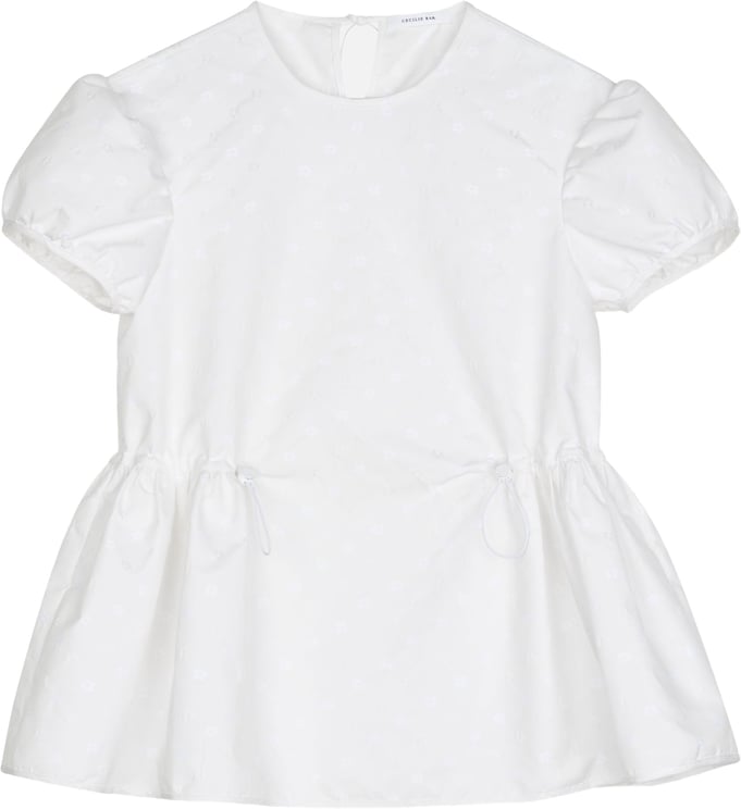 Cecilie Bahnsen Peplum Cotton Top with Puff Sleeves and Jacquard Pattern