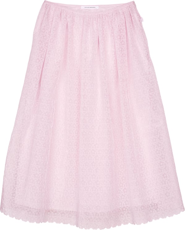 Cecilie Bahnsen Midi Skirt with Floral Embroidery and Adjustable Drawstring