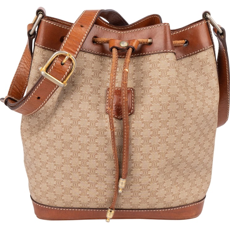 Celine Céline Monogram Macadam Drawstring Bucket Crossbody Bag