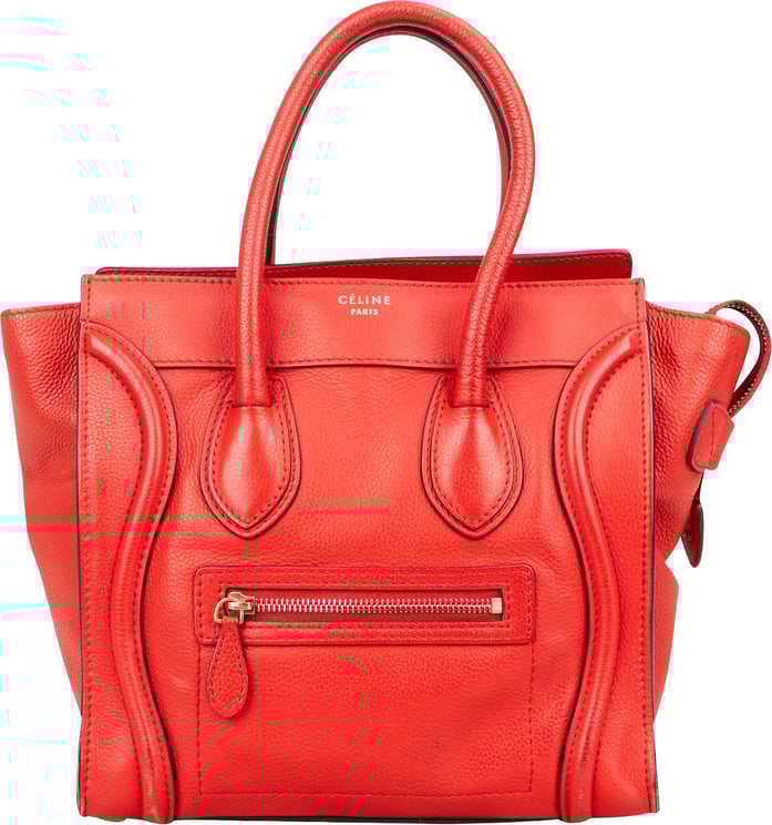 Celine Céline Red Grained Leather Luggage Handbag