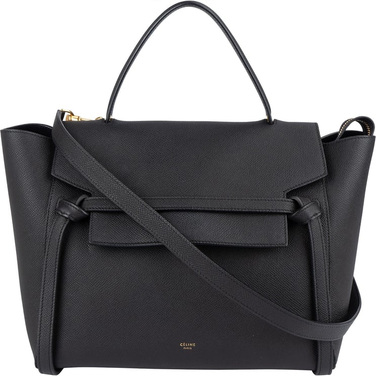 Celine Céline Black Leather Grained Calfskin Belt Handbag