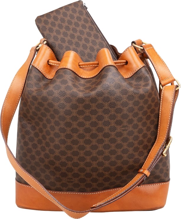 Celine Celine Monogram Macadam Canvas Drawstring Bucket Shoulder Bag