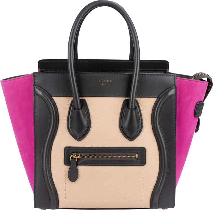 Celine Céline Tricolor Suede Leather Luggage Handbag