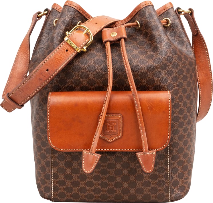 Celine Céline Macadam Canvas Drawstring Bucket Crossbody Bag