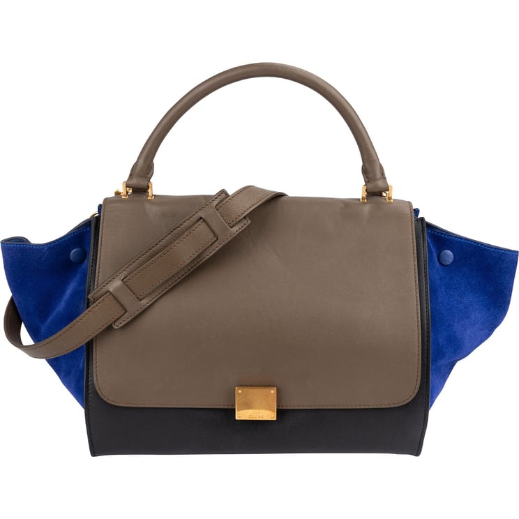Celine Céline Tricolor Suede Leather Trapeze Handbag