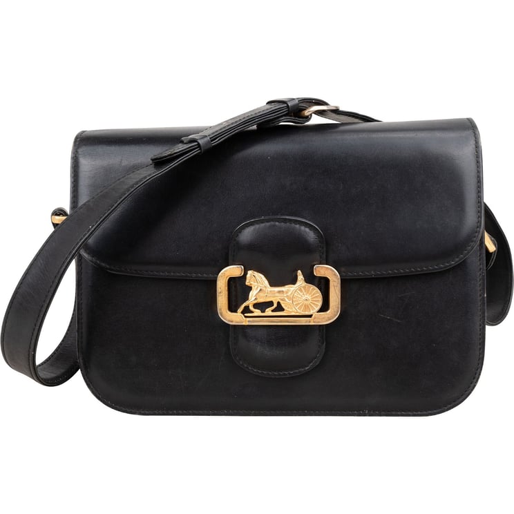 Celine Céline Boxcalf Horse Carriage Triomphe Flap Shoulder Bag