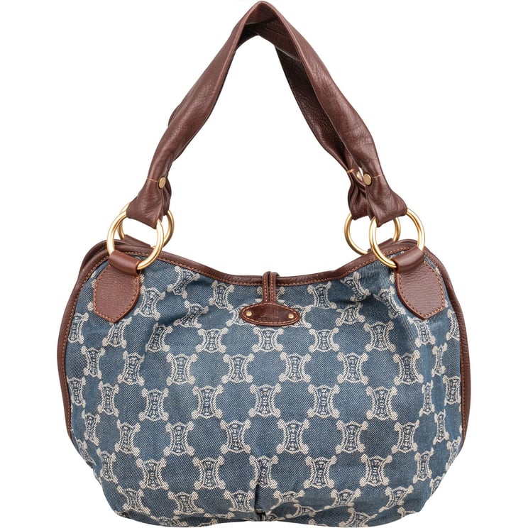 Celine Céline Denim Macadam Monogram Hobo Shoulder Bag
