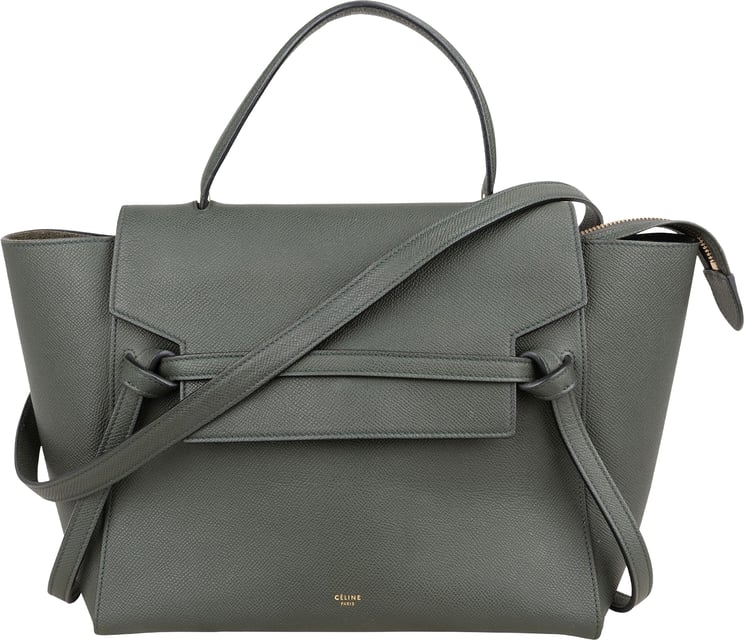 Celine Céline Dark Green Grained Leather Belt Handbag