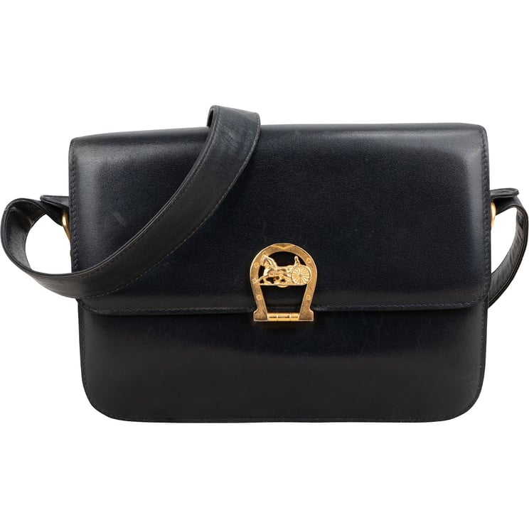 Celine Celine Navy Boxcalf Leather Horse Carriage Triomphe Shoulder Bag