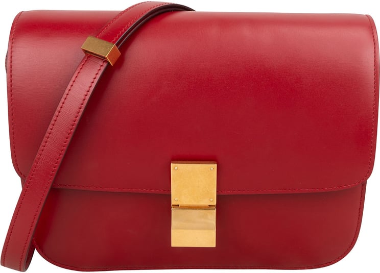 Celine Céline Red Calfskin Classic Medium Box Crossbody Bag