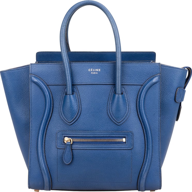 Celine Céline Blue Drummed Calfskin Micro Luggage Handbag