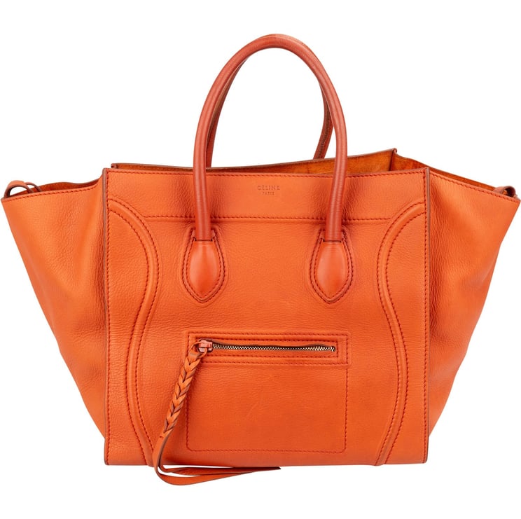 Celine Céline Orange Drummed Calfskin Phantom Handbag