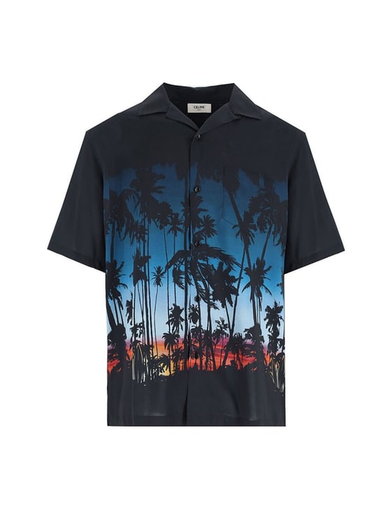 Celine Short-Sleeved Camp Collar Shirt With Multicolor Palm Print