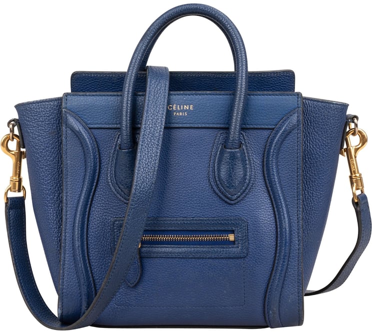 Celine Céline Blue Grained Leather Nano Luggage Crossbody Handbag