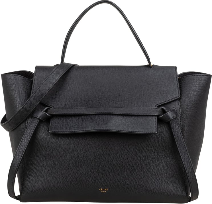 Celine Céline Black Grained Calfskin Belt Handbag