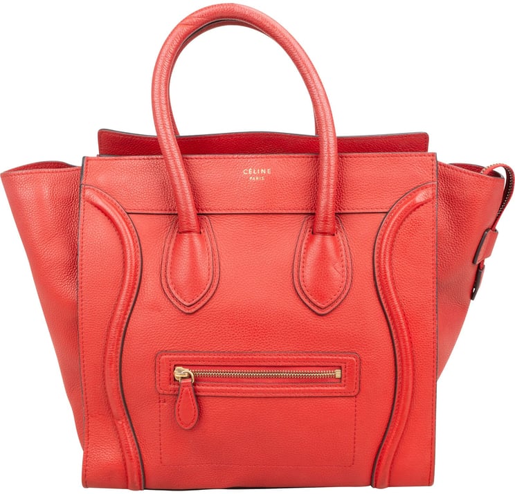 Celine Céline Red Drummed Calfskin Luggage Handbag