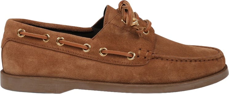 Celine Brown Calf Leather Moccasin Shoes With Decorative Lace