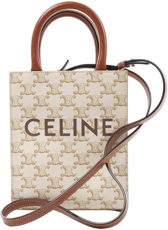 Celine Celine Triomphe Mini Vertical Hippopotamus PVC x Leather 2Way Handbag White x Brown