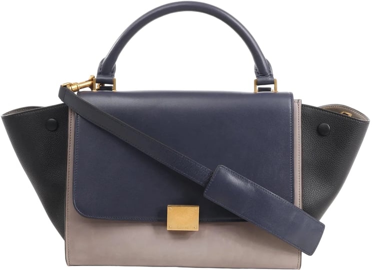 Celine CELINE Trapeze Leather 2Way Handbag in Navy Blue x Taupe x Black