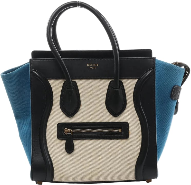 Celine Celine Luggage Micro Leather x Canvas Handbag in Black x Beige x Blue
