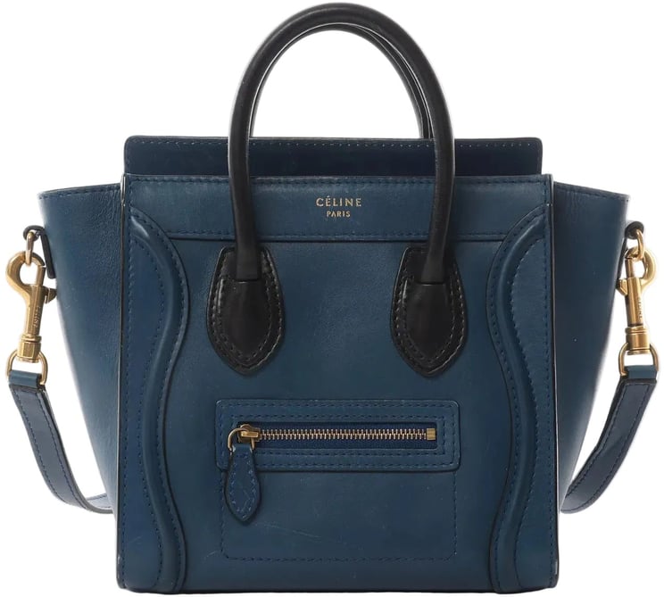 Celine CELINE Nano Luggage Leather 2Way Handbag in Navy Blue