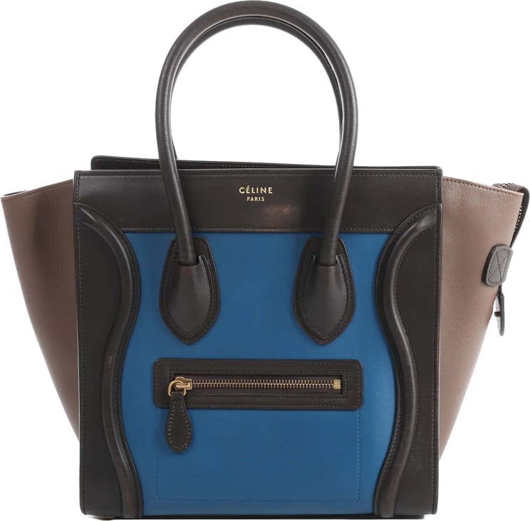 Celine Celine Luggage Micro Leather Handbag in Blue x Black x Taupe